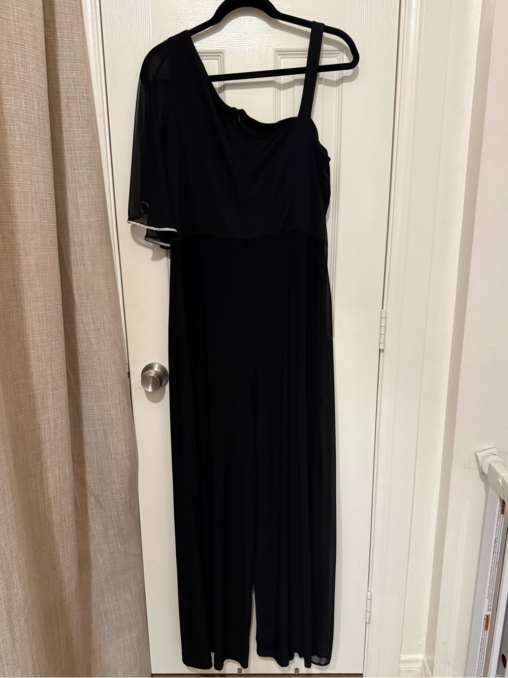 Women's Asymmetric Rhinestone-Trim Draped Jumpsuit Size 14 - Picture 5 of 10